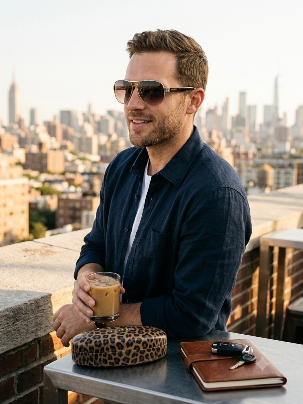 GUESS Gold Aviator Sunglasses with Leopard Print Hard Case - MENS